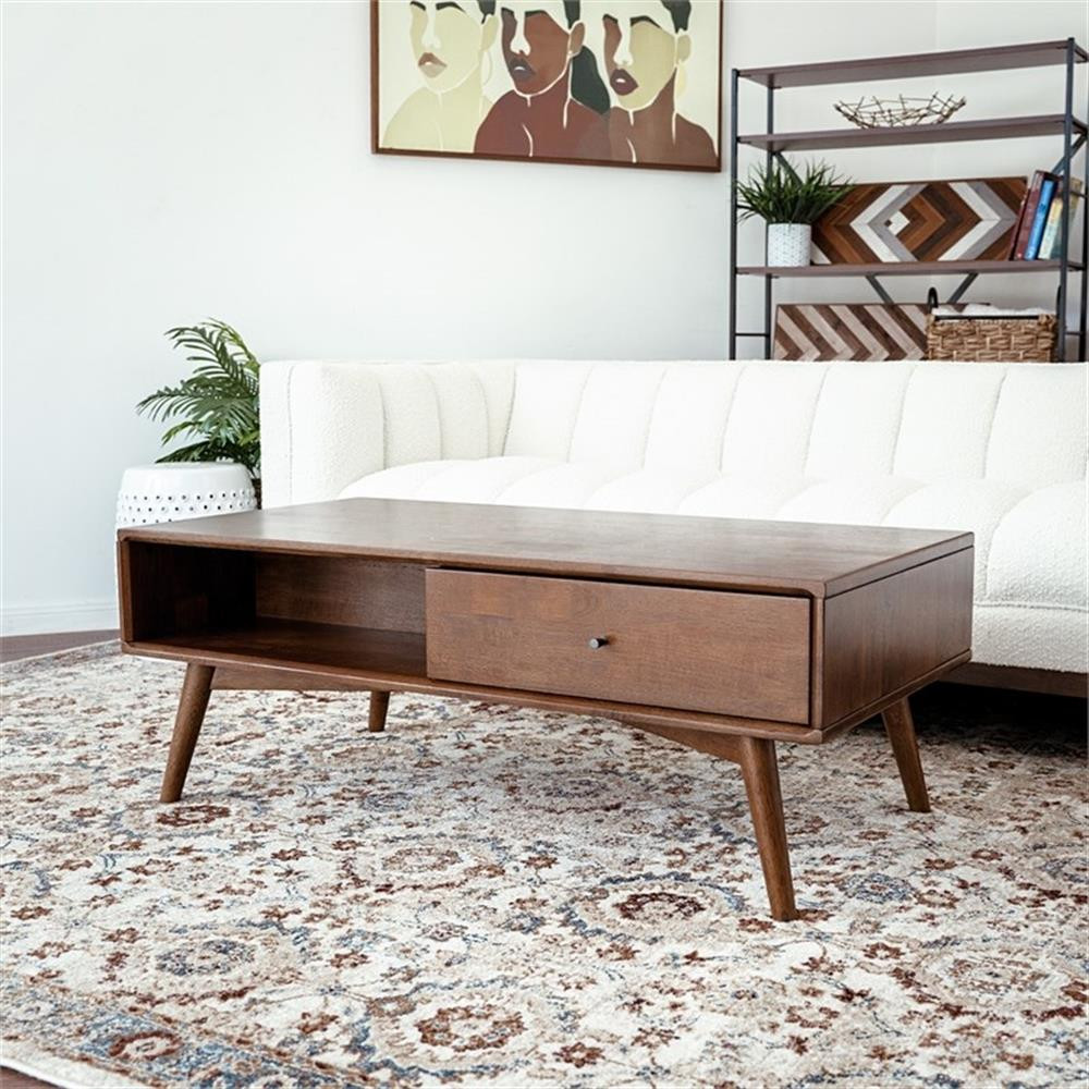 Nola Mid-Century Rectangular Solid Wood Coffee Table in Walnut