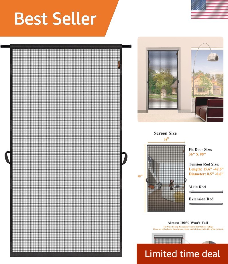 Fireproof Hanging Screen Door - Easy Install 36" x 98" Fits with Weighted Bottom