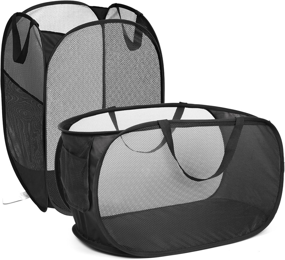 2 Pcs Durable Collapsible Laundry Baskets - Reinforced Mesh Pop up Laundry Hampe