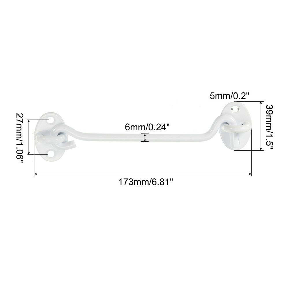 2Pcs 6" Hook Eye Latch, Privacy Hook and Eye Latch Gate Latch Lock White