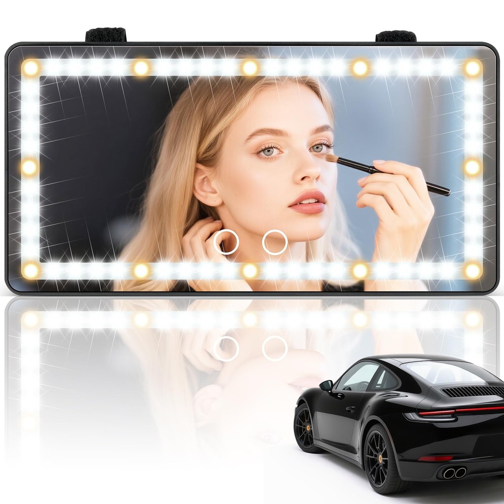 Rechargeable Car Sun Visor Mirror with 60 LEDs & Dimmable Touch Control