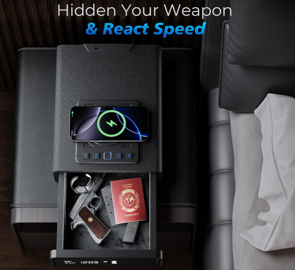 ORARAER Biometric Safe with Wireless Charging Phone, 3 Access Methods to Unlock