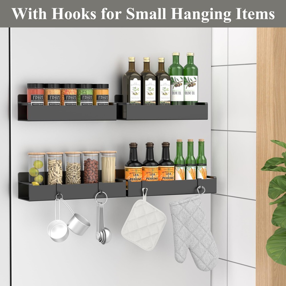 HuggieGems 4 Pack Magnetic Spice Rack Organizer for 4 Pack, Black