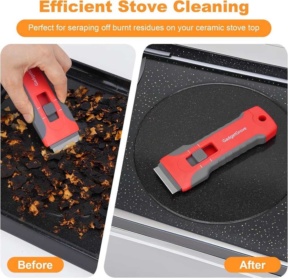 Razor Blade Scraper with 2 Pcs Plastic Scraper, Scraper Tool for Cooktop, Oven,