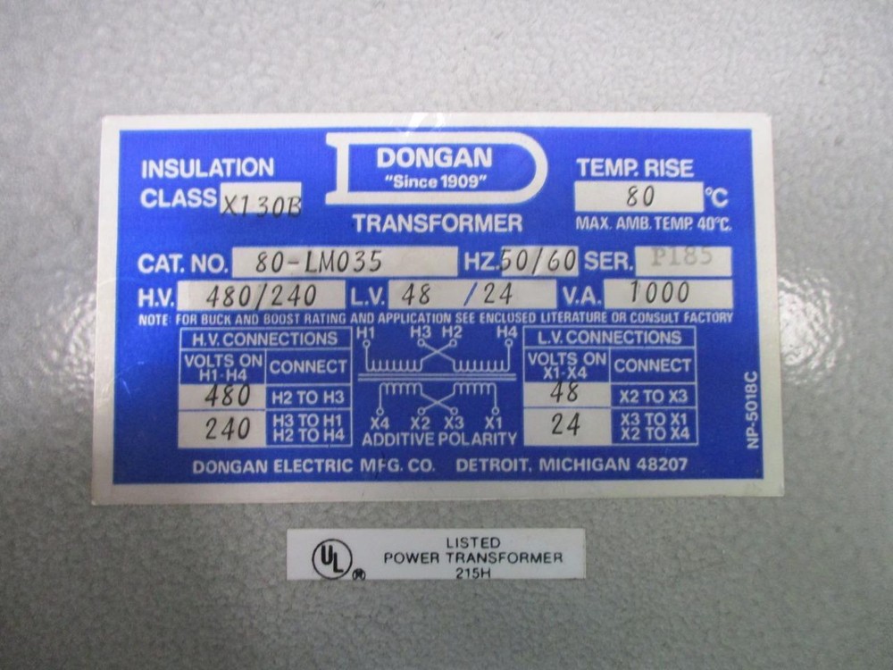 Dongan 80-LM035 Single-Phase General Purpose Transformer