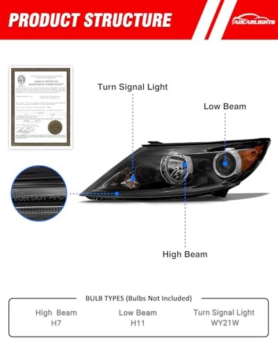Headlight Assembly Compatible with Kia Sportage 2011 2012 for 2011 2012