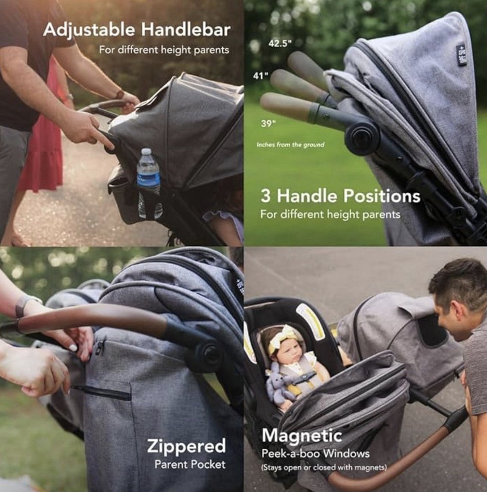 Strolee V2 Double Lightweight Stroller Black Adjustable Handles Compact Fold New