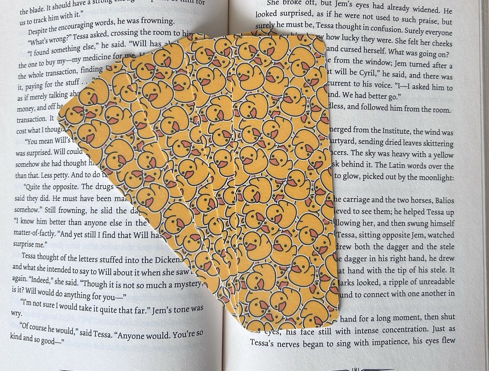 Yellow Rubber Duck Pattern Bookmark, Laminated, 2”x6”, Cute Reader Gift.