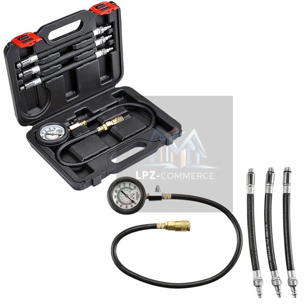 Compression Tester Kit 0–300 PSI w/ Hose & Adapters