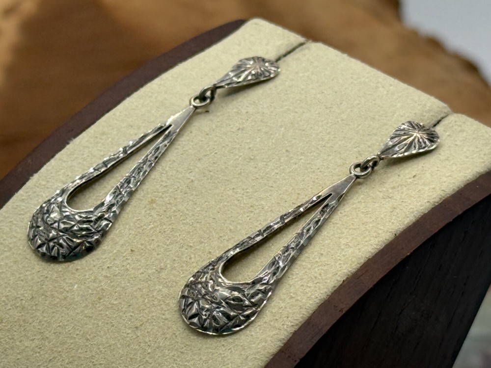 Vintage Halllmarked Sterling Silver Native Dangle Drop Earrings--1279.25