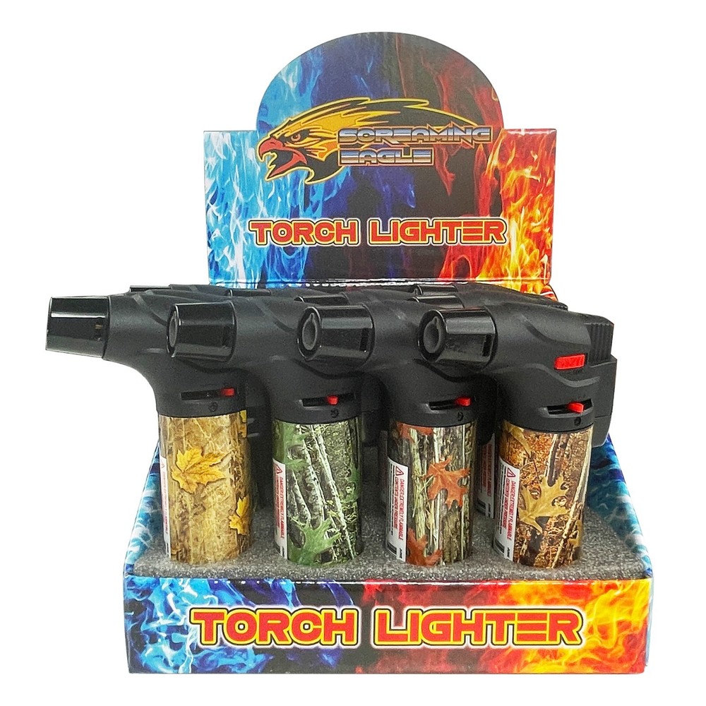 12 Pack Jumbo 4" Single Jet Flame Torch Gun Lighter Refillable Lockable Camo 2