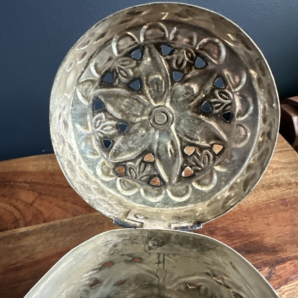 Pierced Brass/Silver Box with Hinged Lid - Middle Eastern Good Solid Old Nice!