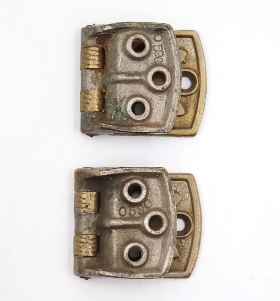 Pair of Antique Brass Surface Offset Ice Box Hinges