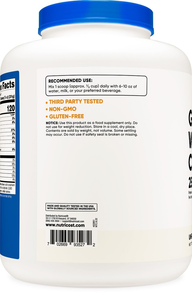 Nutricost Grass-Fed Whey Protein Concentrate (Unflavored) 5LBS