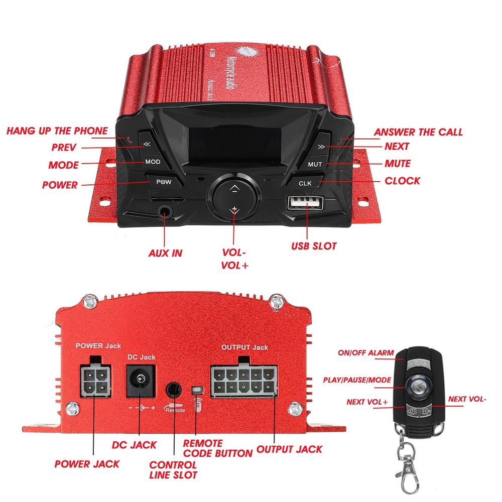 12v Motorcycle Audio bluetooth Remote Control Speaker Sound System SD USB