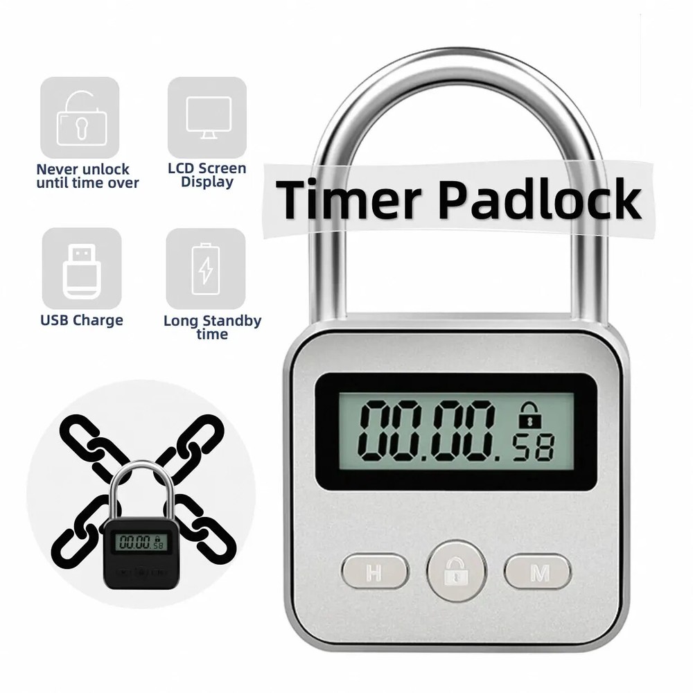 Timer Padlock Backlight Max Timing Long Standby Anti-addiction Electronic Lock