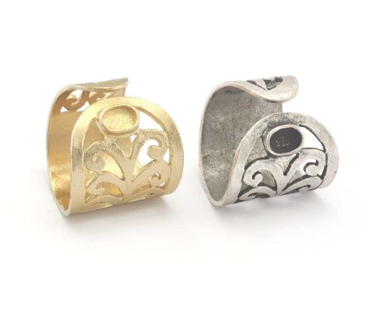 Plant Leaf Ring Adjustable Ring Bezel Blank-Raw brass-Antique Silver Plated 2709