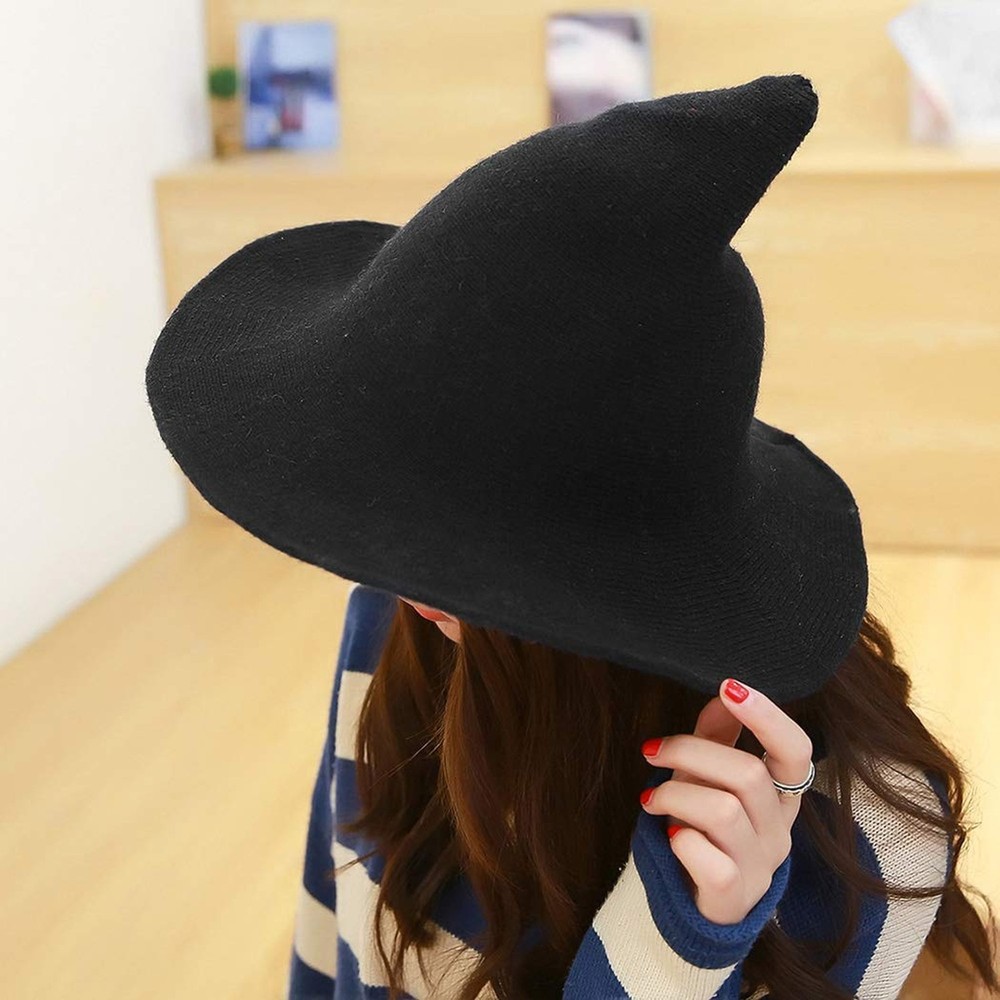 Pordsioc Felt Witch Hat - Foldable Wool Knit Witch Hat