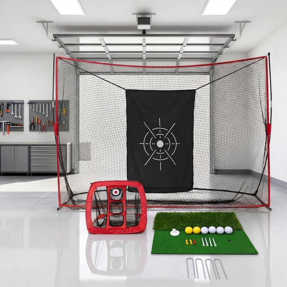 10x7FT Golf Practice Net w/Chipping Net & Mat Backyard Golf Hitting Training Set