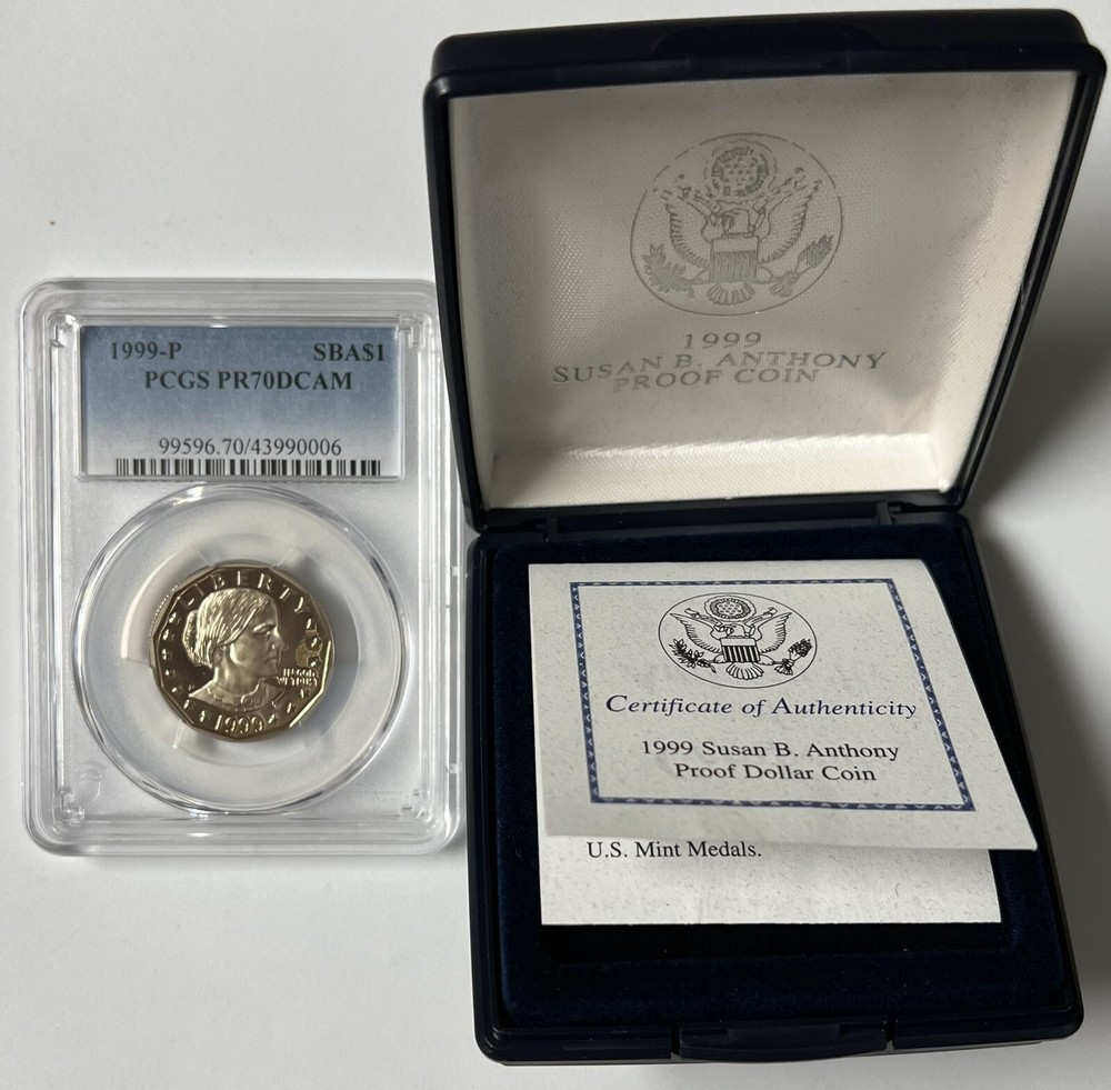 1999 P Susan B Anthony Dollar, PCGS PR70DCAM Plus Box & COA