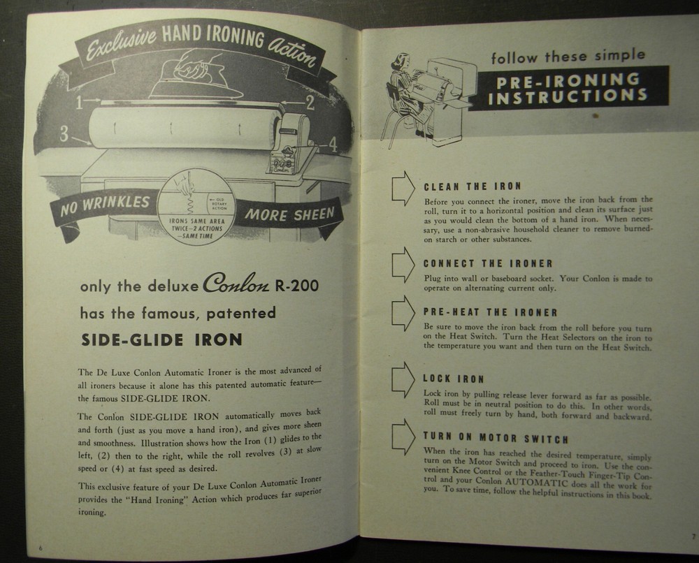 1950? Conlon Automatic Ironer Instruction Manual "Even a Child" Can Use It