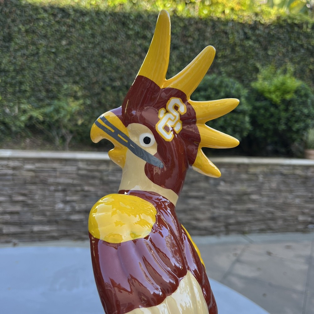 USC Trojans Handmade Ceramic Macaw Parrot Bird On Line Perch