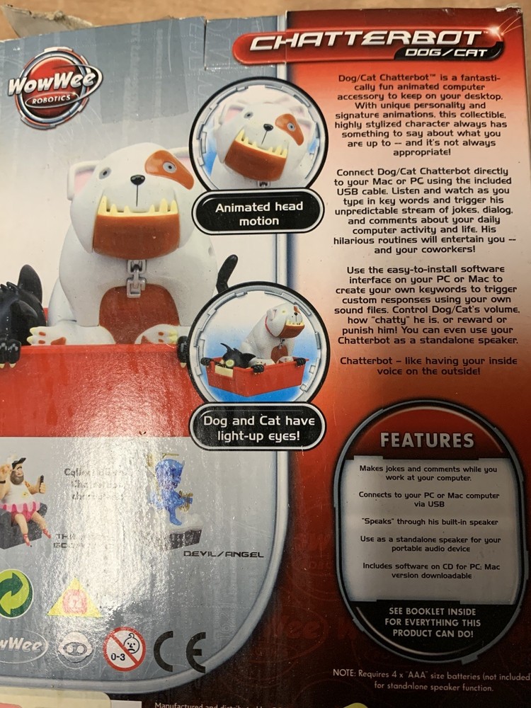WowWee Robotics 8314 Chatterbot Dog Cat Animated Computer Accessory New
