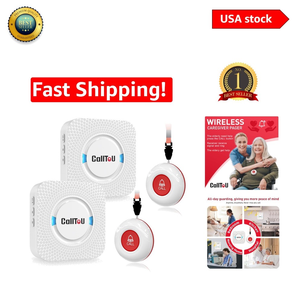 Patient Help System: 2 Button Wireless Pager with 55 Ringtones & 500+ Feet Range