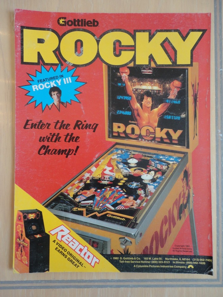 Rocky Pinball Machine Ad Promo Original Magazine Pull Out Advertisement