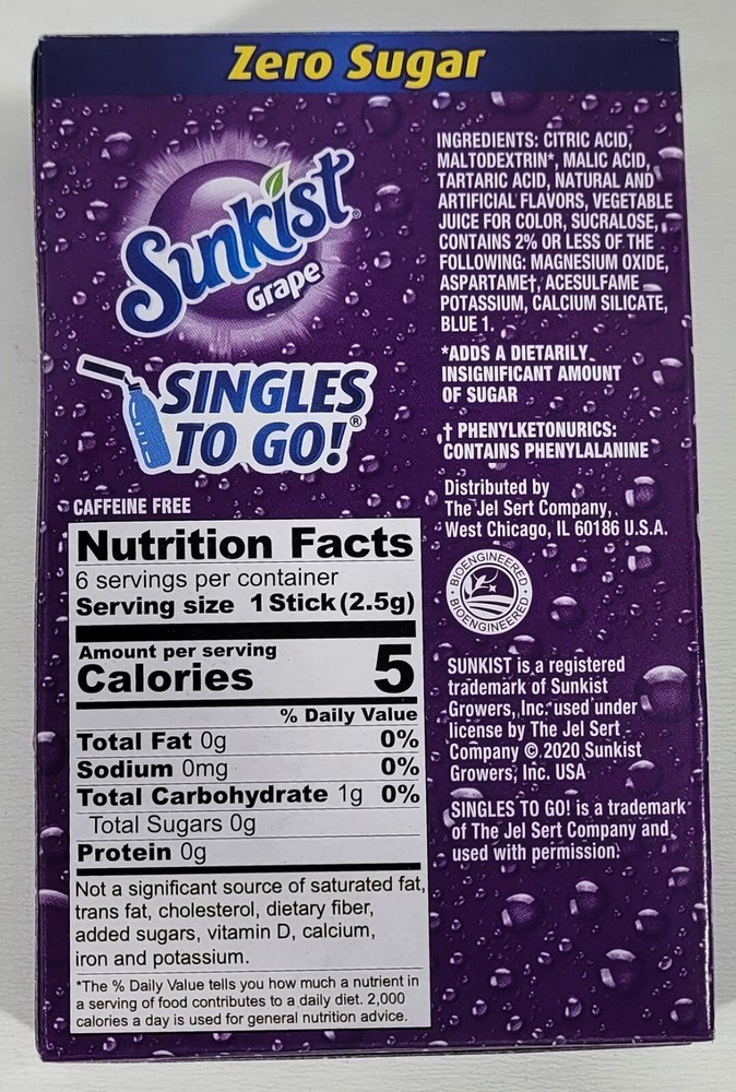 SunkistGrape - Singles To Go Packets - Zero Sugar Free -Drink Mix - 3 Boxes