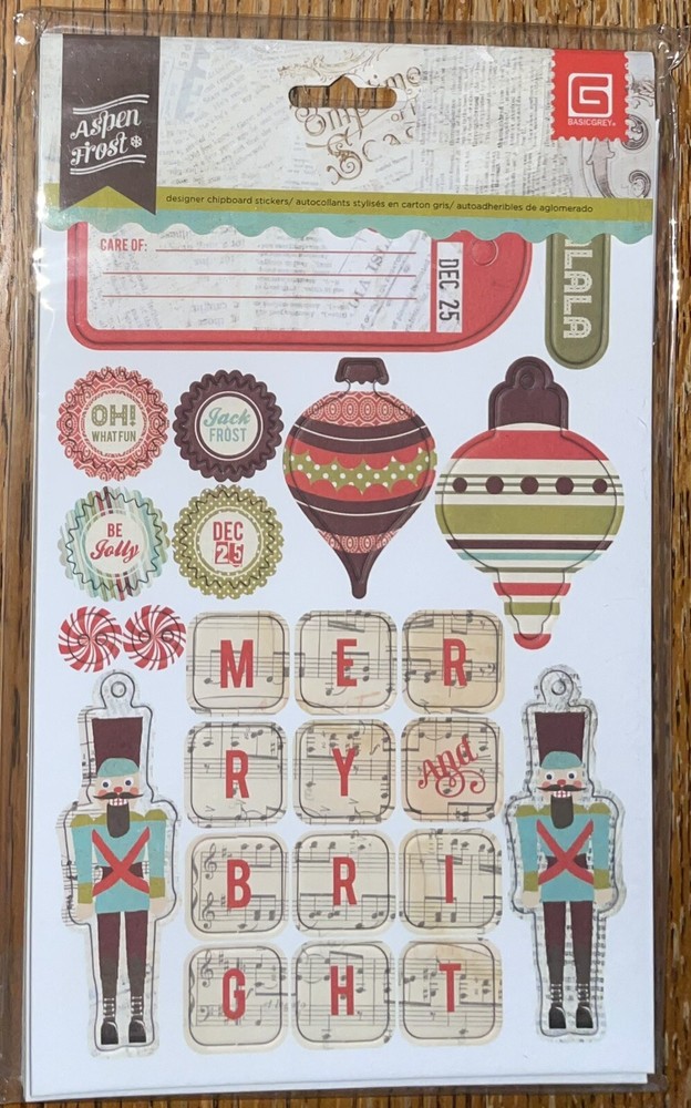 Basic Grey Designer Chipboard Christmas Alphas Real Thick Sticky Chip Sticker 4p