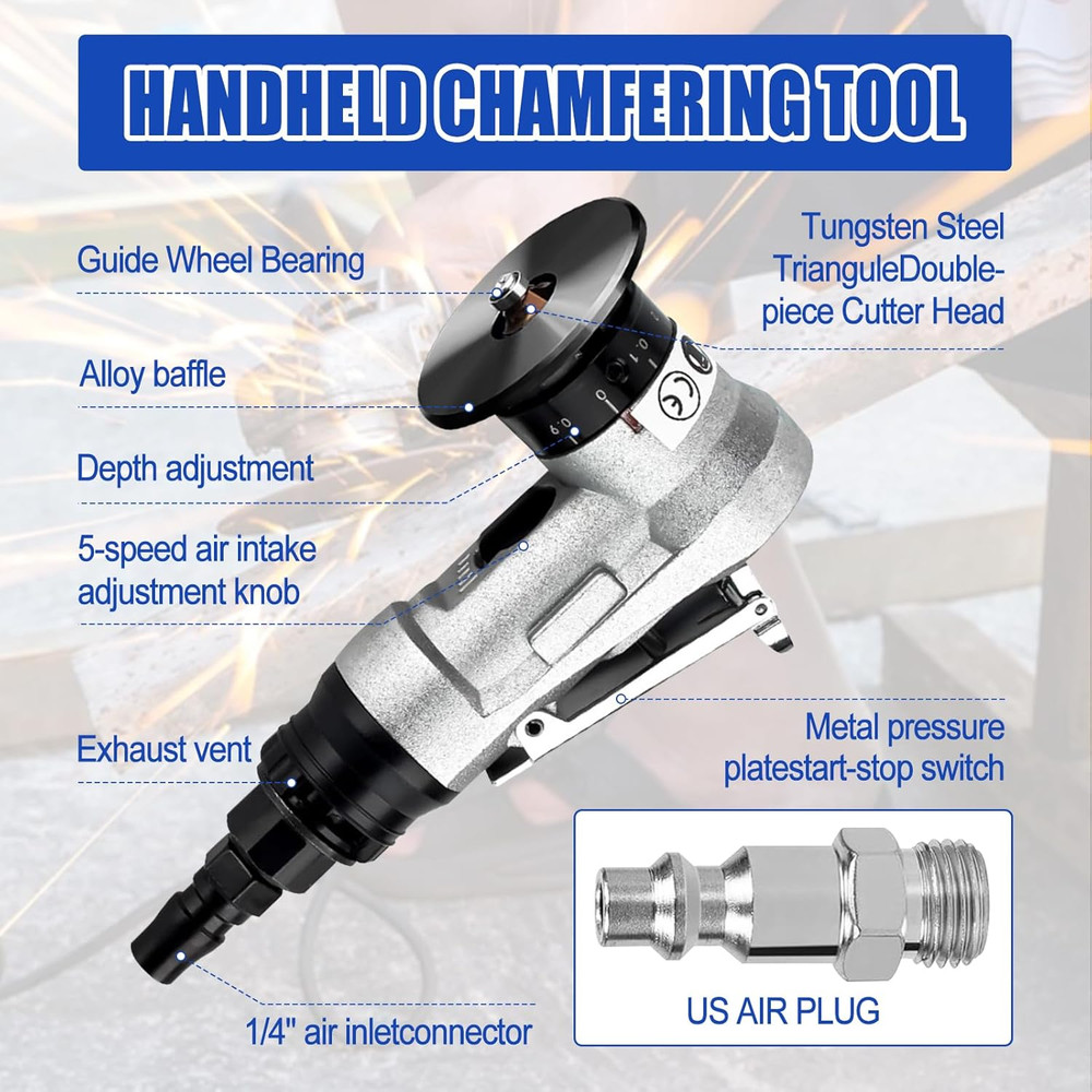 Pneumatic Chamfering Tool Handheld, Mini Aluminium Alloy Air-Powered Chamfering