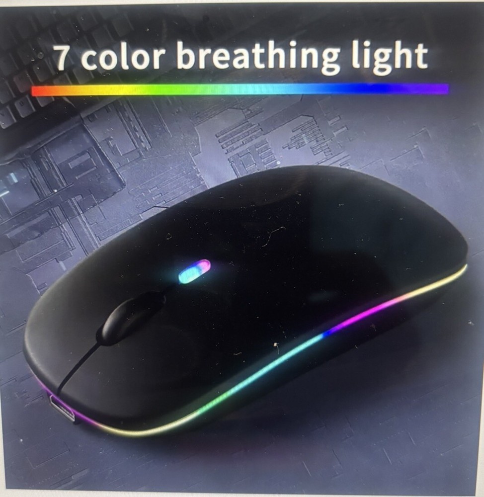Wireless Mouse Slim Light-Up Rechargeable LED 2.4Ghz With USB receiver