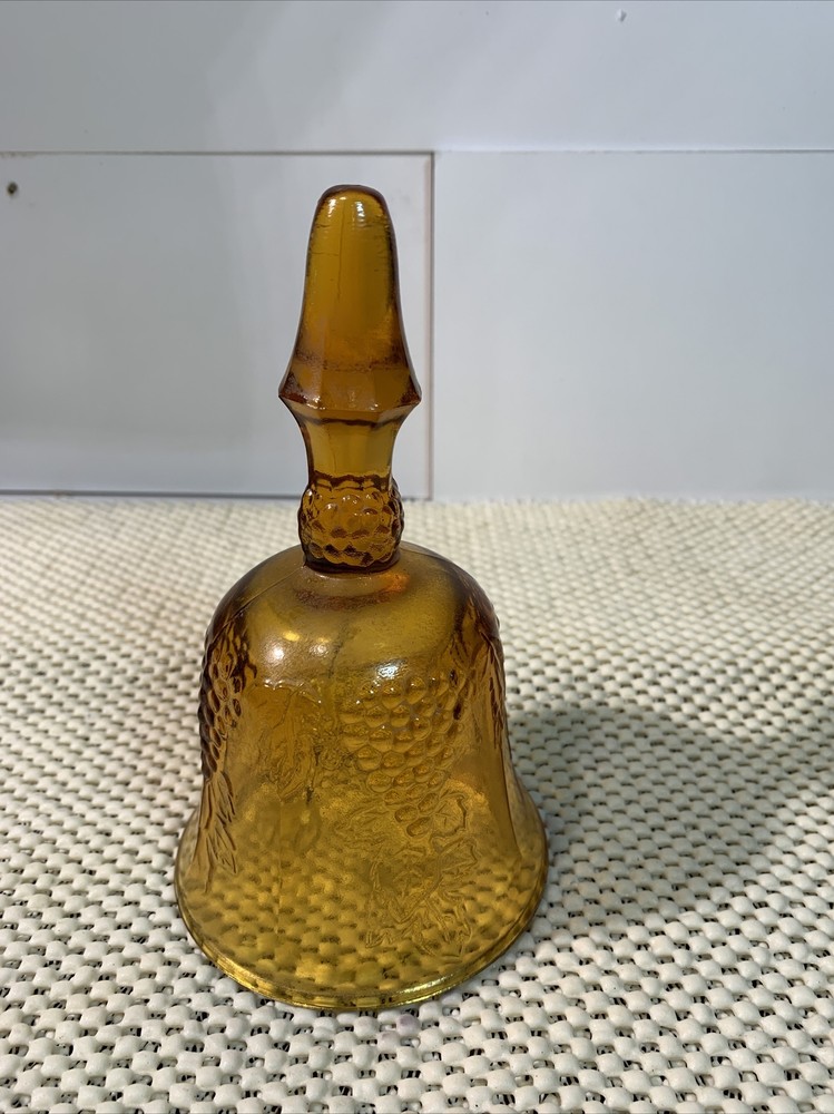 Indiana Glass Tiara Amber Decorative Dinner Bell Grape Pattern EUC
