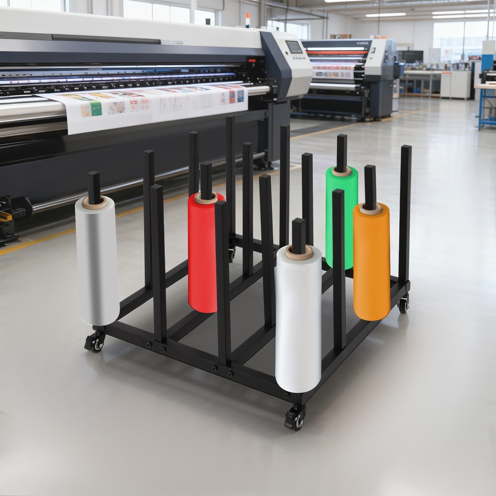 Mobile File Roll Organizer Blueprint Storage Stand with 16 Rolls Capacity Black