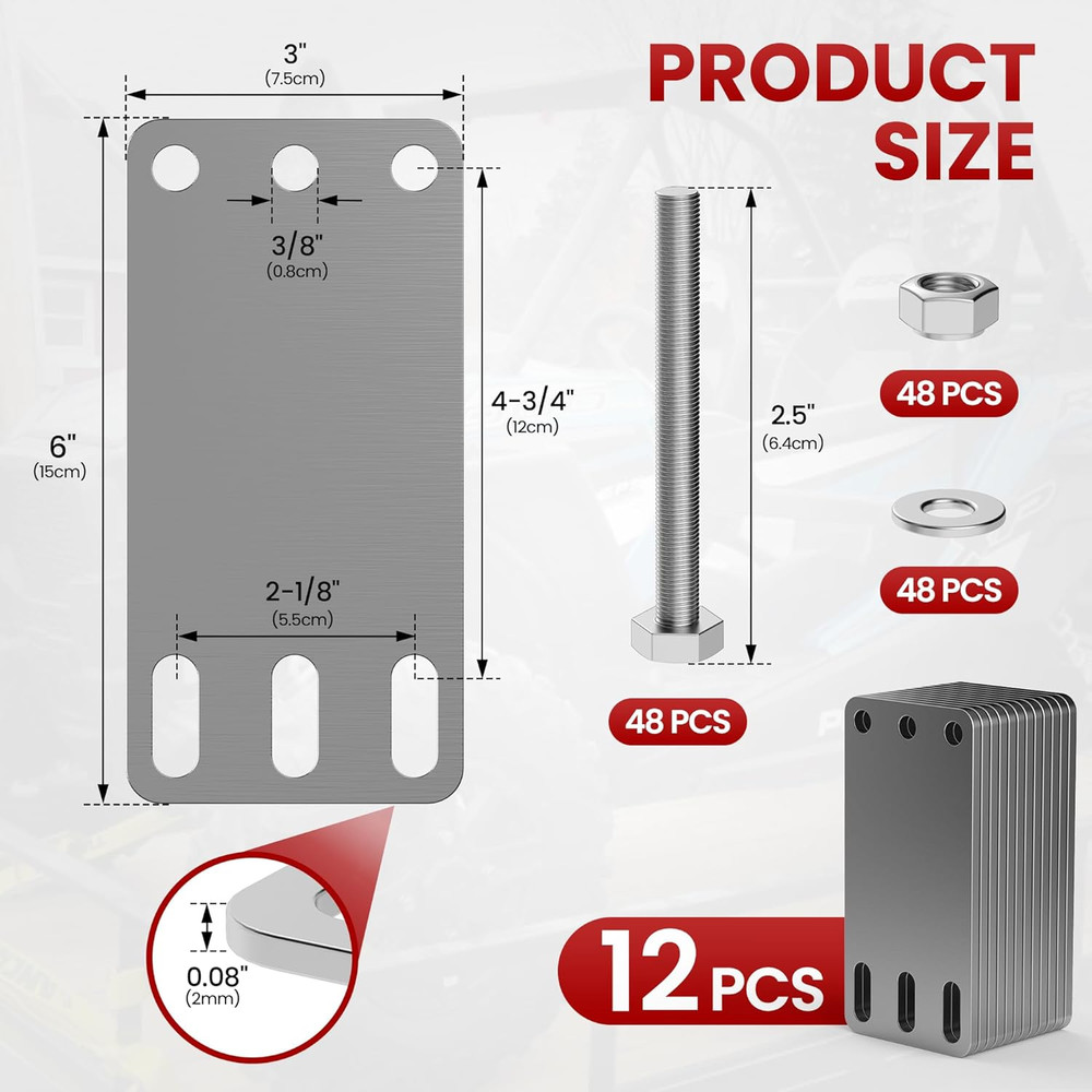 12 Pcs E Track Plate E-Track Backing Plate Installation Kit Heavy Duty E-Track