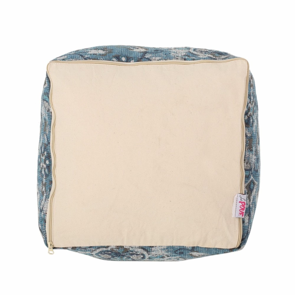 Boho Handmade Fabric Oriental Cube Pouf, Blue