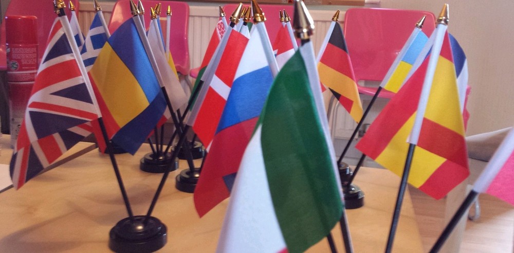 38 Eurovision Party / European Table flags with assorted table flag holders