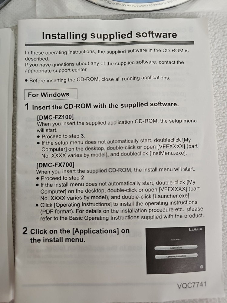 Panasonic Lumix Operaring Instruction CD & Manual