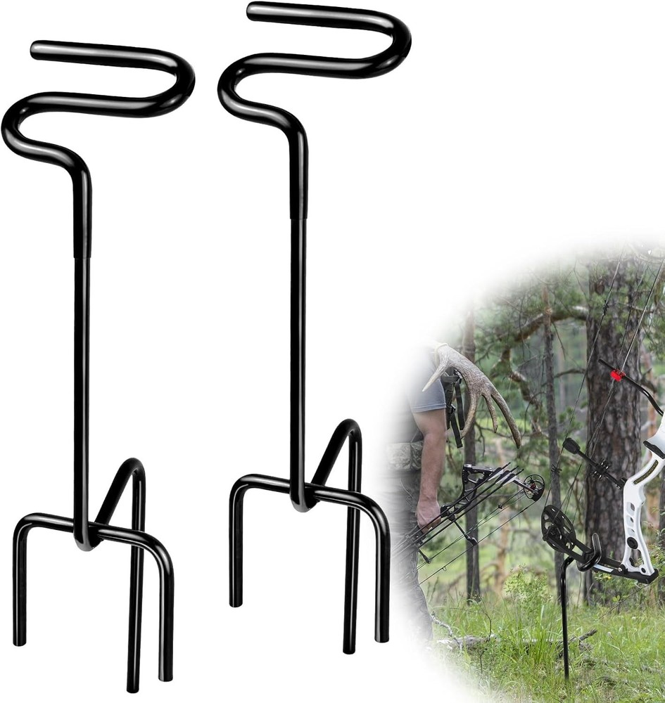 2 Pack Ground Blind Bow Holder with Rubber Coated, Rustproof Hunting Black