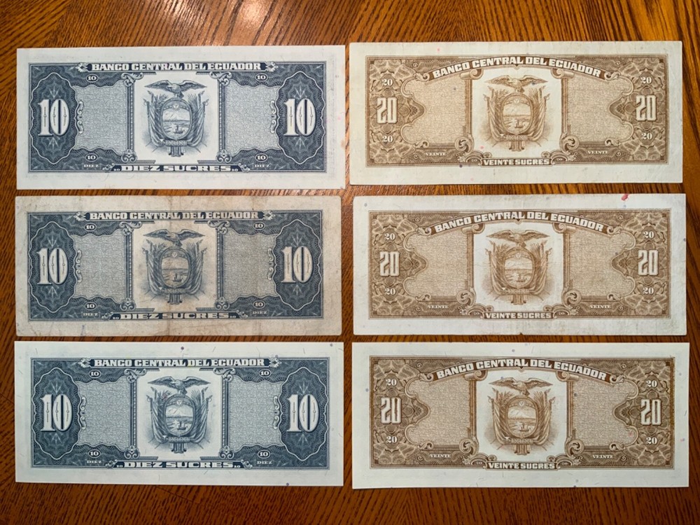 Vintage banknote lot from Ecuador.
