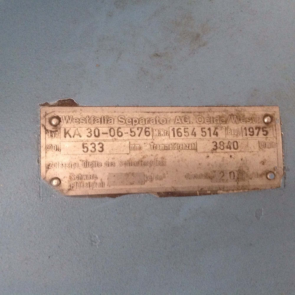 Westfalia Separator. Model KA-30-06-576, With Control Panel.