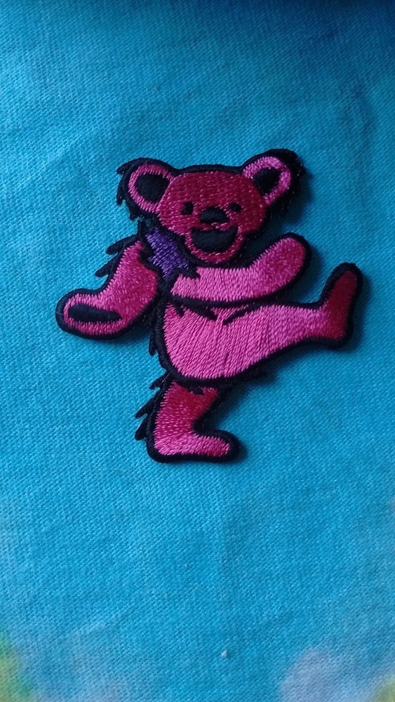 Grateful Dead Pink Dancing Bear 2 x 2 Inch Iron On Patch