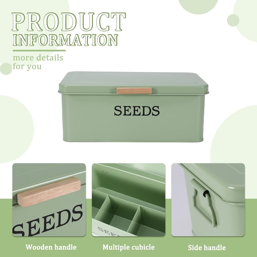 Seed Storage Organizer,Metal Seed Saving Box with Lid,4 Compartments Box with...