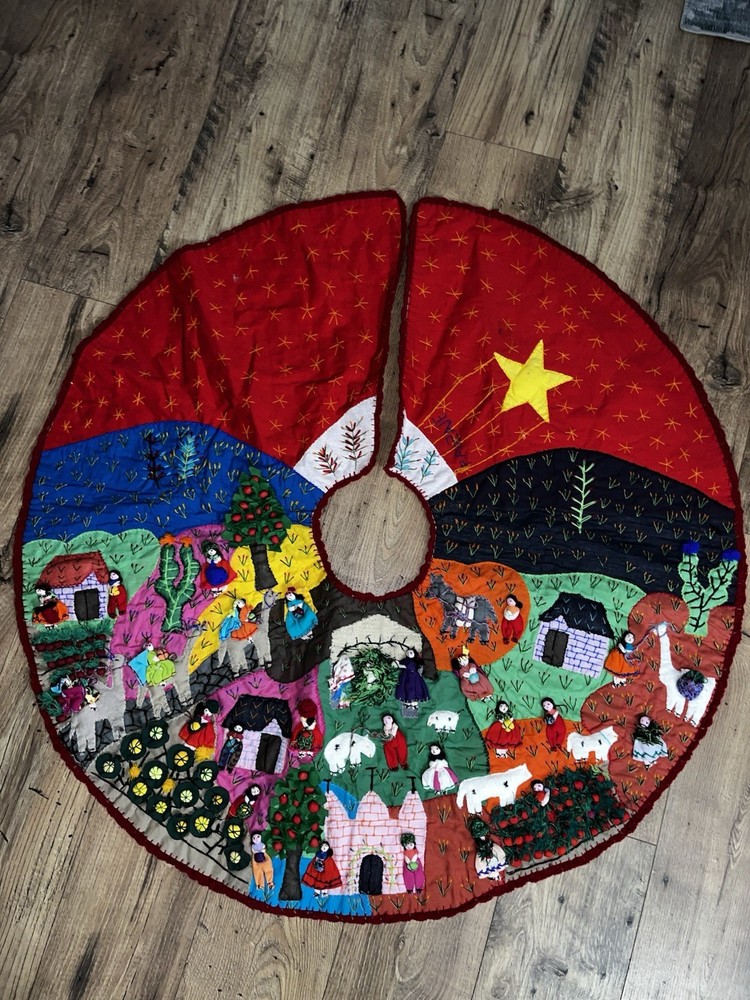 Christmas Tree Skirt - Handmade Peruvian embroidered Large 42”