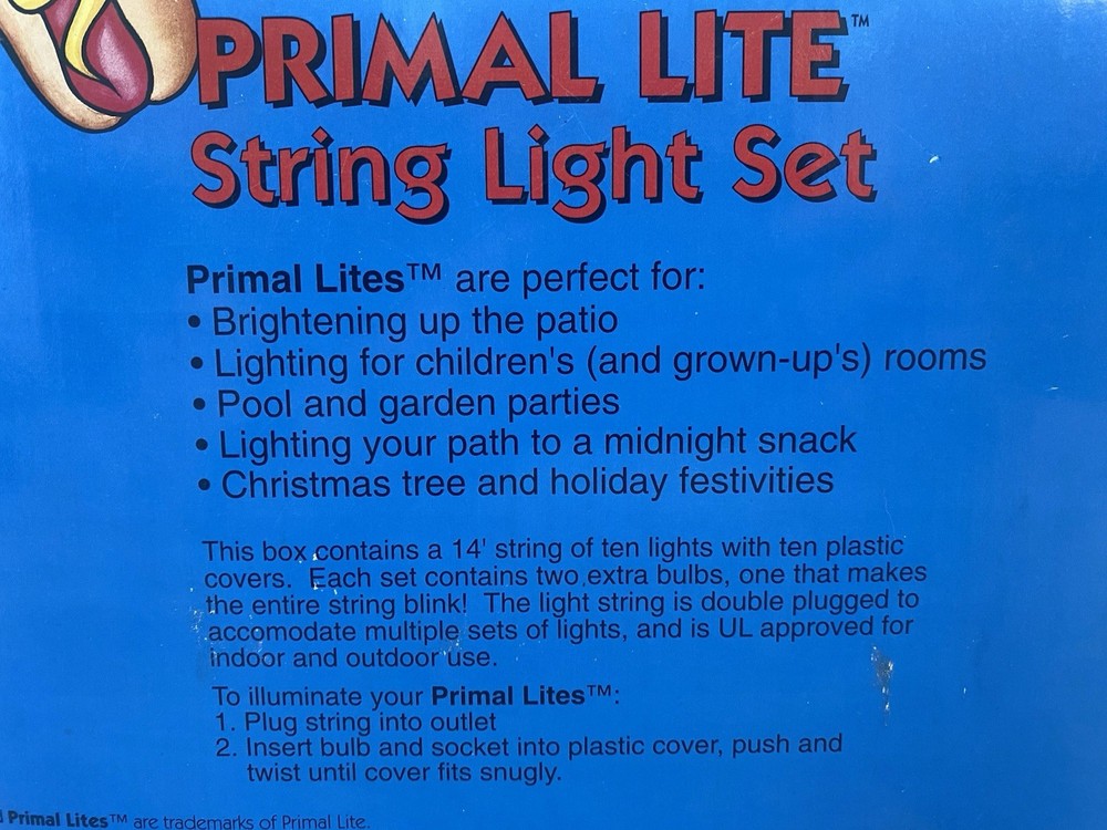 Vintage Primal Lite Weeny Roast String Lights Hot Dog Set 1993 Box