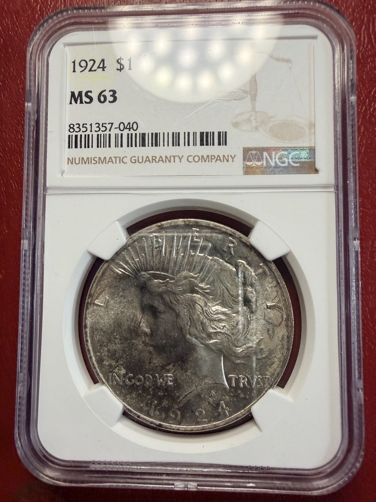 1924 Peace Dollar. NGC MS-63. Free Shipping