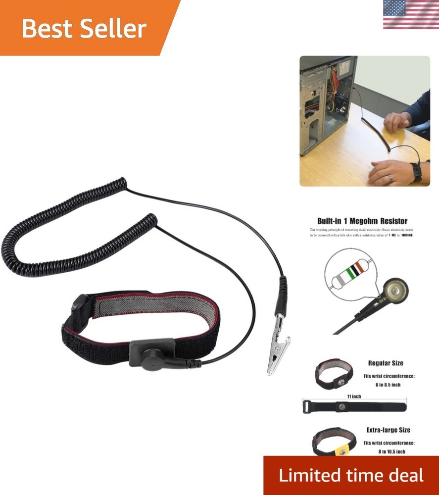 Adjustable Anti-Static Wrist Strap - 11" Grounding Bracelet for Safe Electronics