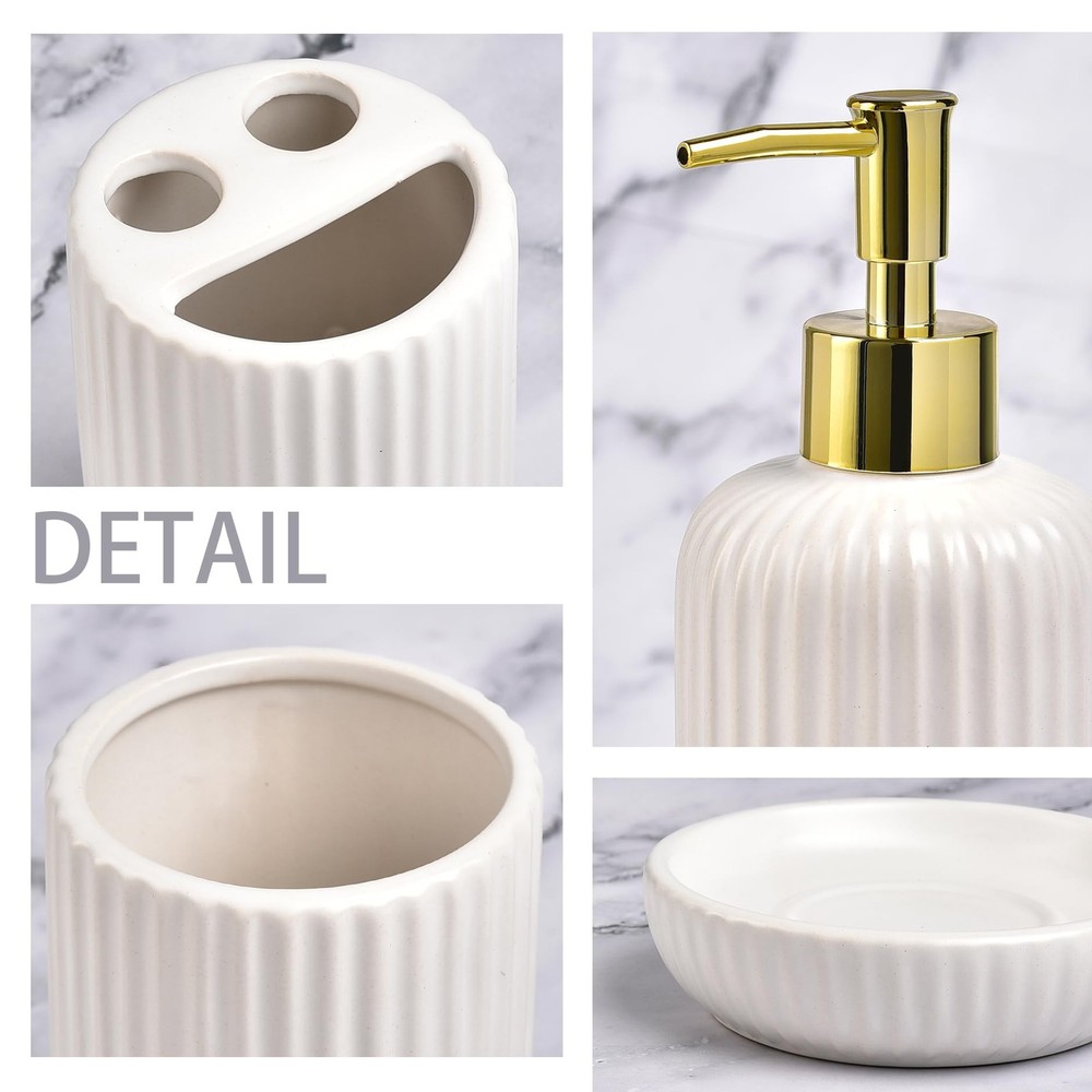 White Bathroom Set, 4PC Ceramic Bathroom Sets Complete-Toothbrush Holders, So...