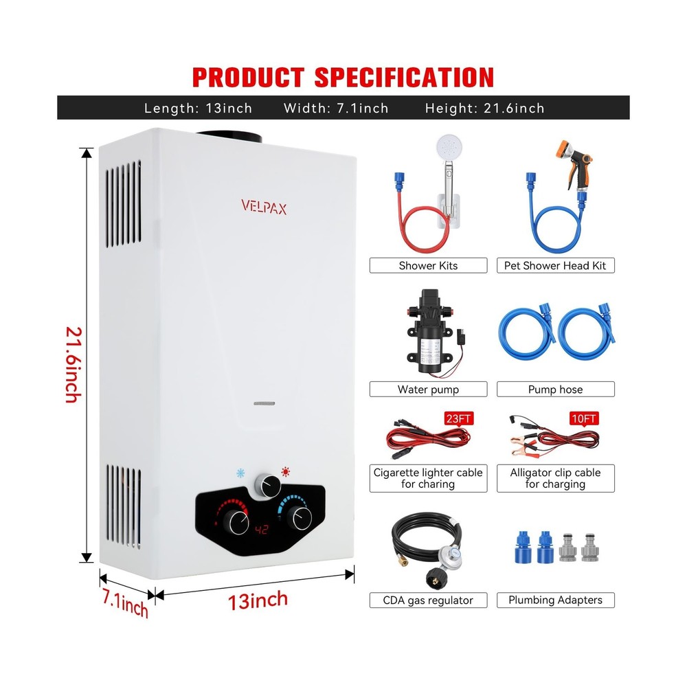 Tankless Water Heater Propane,2.64GPM 10L Outdoor Portable water heater,with ...